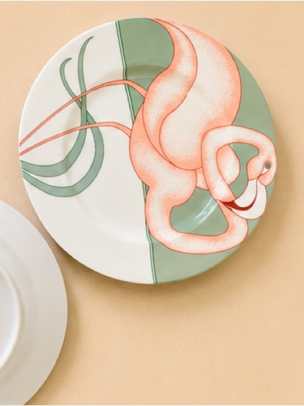 Art Deco Flamingo Decorative Plates - Coral and Sage (2)